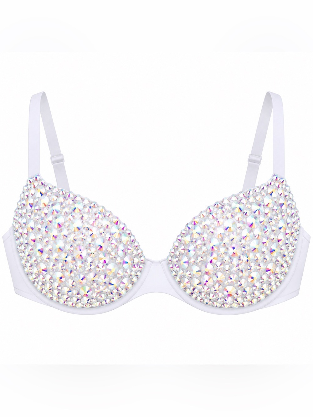 White AB Iridescent Jelly Rhinestone Sparkly Bra Limited Special